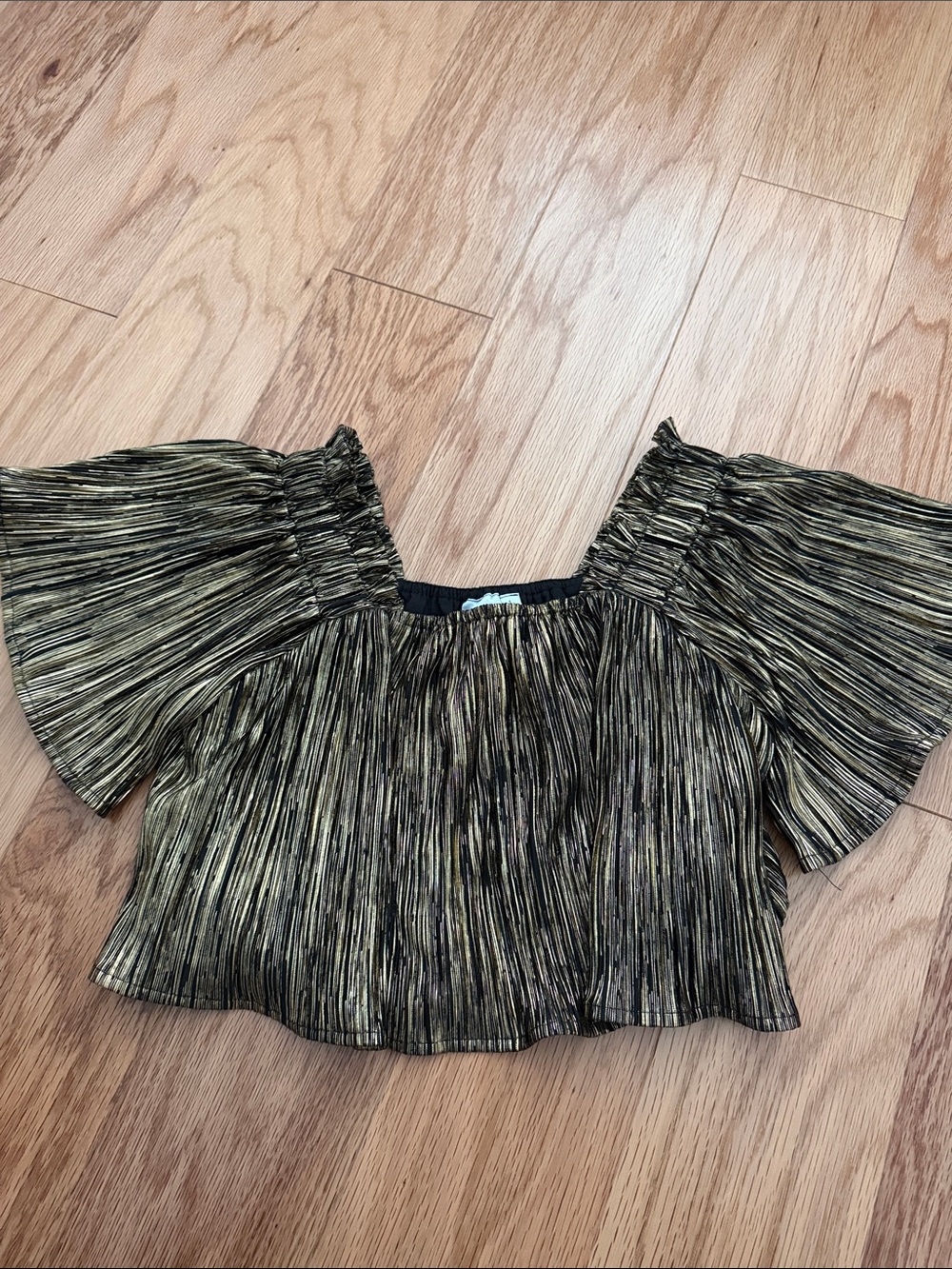 Metallic Black & Gold Pleated Off-Shoulder Top - Women